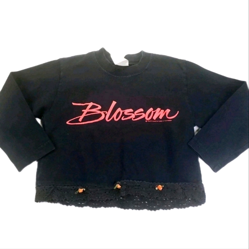 Vintage Top Womens Medium Black Blossom TV Show Production Laced Floral Rare